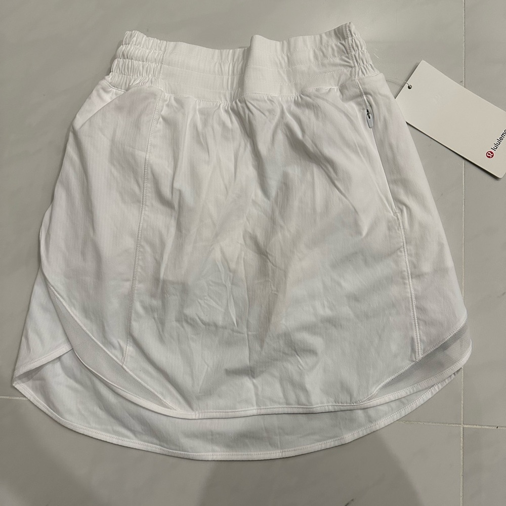 White Lululemon Hotty Hot long skirt with tags. Size 2